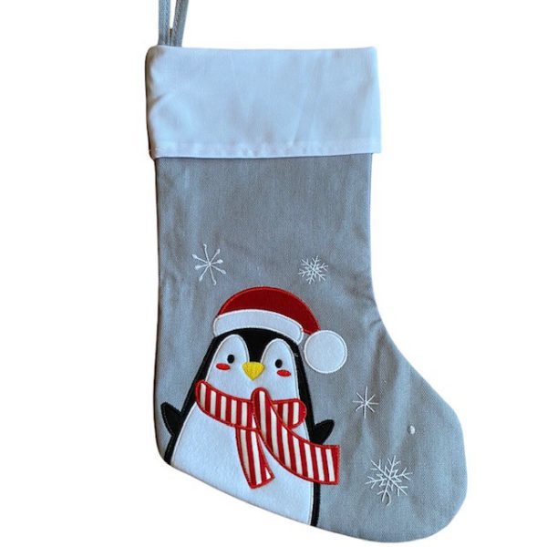 Kerstsok Grijs-Wit-Pinguïn met naam